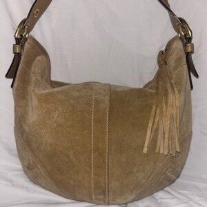 Light Brown Coach Suede Hobo Shoulder Bag